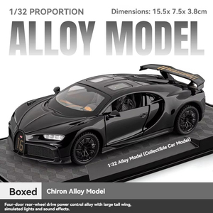 Modèle de voiture miniature 1:32 Bugatti Chiron avec son et lumière, à rétrofriction, ornement décoratif, modèle de voiture en métal à collectionner - Product Image 4