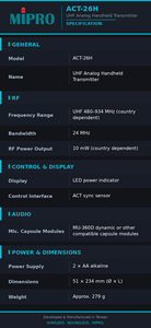 MIPRO User Friendly Beginner <b>Wireless</b> Handheld Mic With Lightweight Stable RF Transmitter For Karaoke And Presentation - Product Image 6