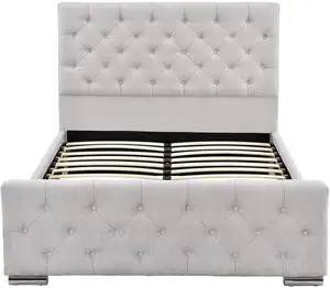 현대 럭셔리 디자인 높은 헤드 보드 터프트 표준 침대 회색 패브릭 퀸 킹 사이즈 침대 덮개를 씌운 더블 침대 프레임 판매