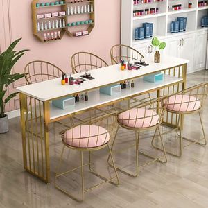 Table à ongles contemporaine avec plateau en marbre et structure en métal, station de manucure pour mobilier de salon - Product Image 1