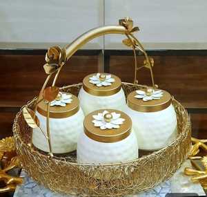 โถใส่ขนมหวานทรงกลมโลหะตีลาย พร้อมฝาปิด ขนาดสั่งทำได้ สำหรับตกแต่งโต๊ะงานแต่งงาน - Product Image 1
