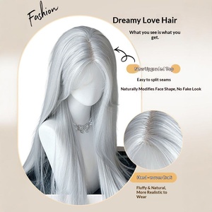 Perruque longue et droite en <span class=keywords><strong>cheveux</strong></span> brésiliens Remy, <span class=keywords><strong>avec</strong></span> dentelle frontale, couleur Argent Scintillant, à raie centrale, pour un look éclatant et séduisant - Product Image 3