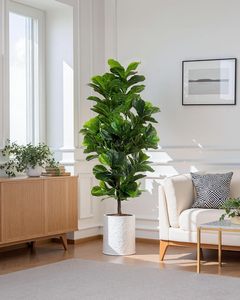 Arbre artificiel moderne vert Ficus lyrata multi-branches sur pied, écologique, pour décoration de mariage et de maison - Product Image 6