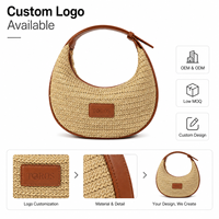 Sac en paille demi-lune pour femme, directement de l'usine, sac à main en paille tressée, sac à bandoulière d'été pour la plage