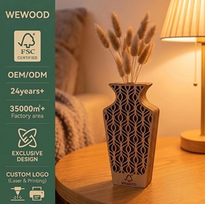 <b>Unique</b> Wooden <b>Vase</b> With Geometric Laser Cut Design Modern Home Decor For Living Room Indoor Tabletop Display - Product Image 6