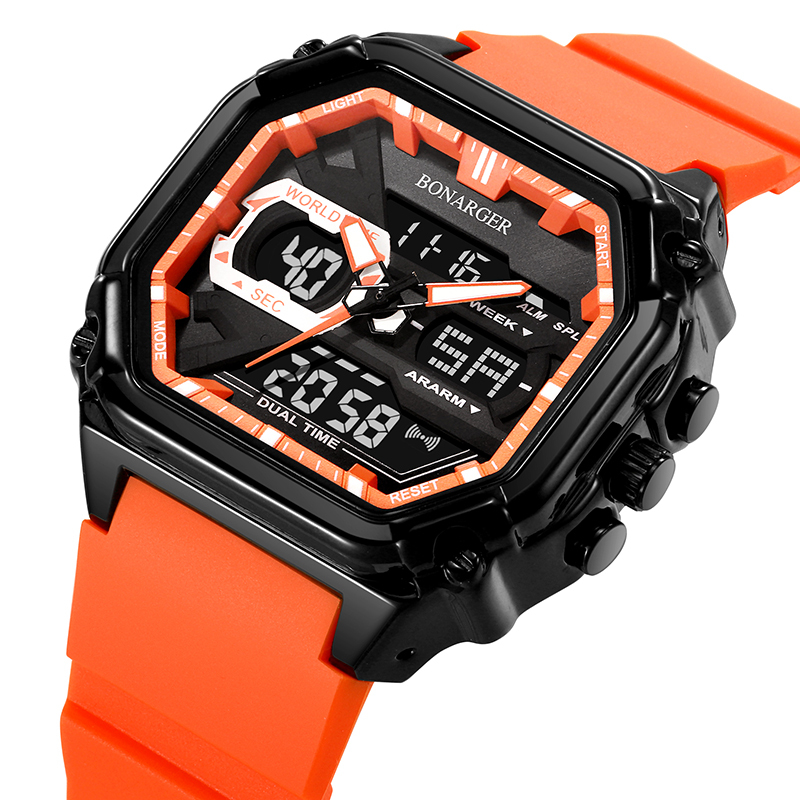 Montre Numérique Homme Bracelet Acier Inoxydable - LED Rétroéclairé, Étanche 50m, Date Alarme Chrono