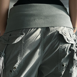 Pantalones Cargo de Pierna Recta para Mujer, Pantalones Tejidos con Cintura Plegable, Pantalones Largos Casuales de Color Sólido con Bolsillos - Product Image 5