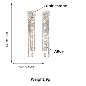 클로 체인 합금 크리스탈 풀 다이아몬드 스터드 귀걸이 빛나는 긴 술 귀걸이 여성 유럽 미국 결혼식 - Product Image 6