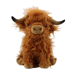 Almohadas de animales de vaca de las tierras altas, juguetes de peluche, diseño de peluche suave personalizado, venta al por mayor