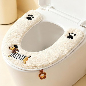 Yuqin Toilet Seat Cover Plush Thickened All Season With Dog Design For Home Use - Product Image 1