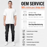Jean skinny homme en coton stretch déchiré aux genoux, avec cordon de serrage, denim délavé noir, style streetwear