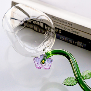 Verre à vin en forme de tige de plante soufflé à la main en gros, accent floral en forme de feuille, gobelet créatif en borosilicate résistant à la chaleur, cadeau de mariage - Product Image 3