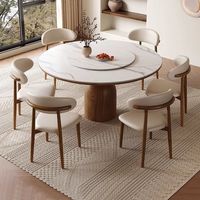 Table à manger en bois style français mi-siècle, couleur noyer, mobilier de maison pour restaurant, plateau tournant en dalle de roche