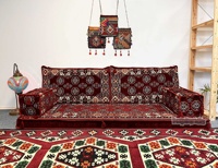 Ensemble de coussins de sol tissés brodés vintage orientaux anatoliens pour deux personnes, motif géométrique bordeaux avec garnissage en mousse densité 22