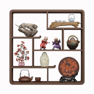 Estante de pared de madera maciza estilo chino con múltiples compartimentos para exhibir té, ideal para la decoración de la sala de té. - Product Image 2