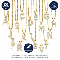 Collier Pendentif Lettre Initiale en Zircon sur Chaîne Corde pour Femme, en Acier Inoxydable Plaqué Or 18K, Vente en Gros, Prêt à Expédier