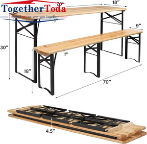 Ensemble de table à manger pliante en bois massif pour l'extérieur, robuste et moderne, avec banc - Product Image 4