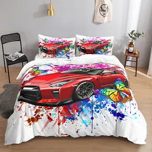 Racing cars 3d printing duvet cover customizable hot sale wholesale bedding set