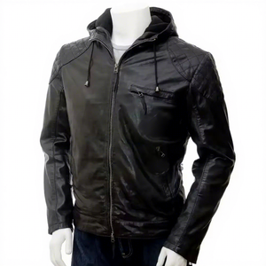 Veste en cuir véritable noir pour homme, coupe ajustée, matelassée, style motard, en cuir de vachette, personnalisée, classique, chaude pour l'hiver - Product Image 1