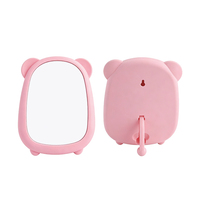Miroir de Maquillage de Bureau Ours Mignon Rose Pastel Kawaii HD sur Pied, Vente en Gros, Logo Personnalisé OEM, Direct Usine