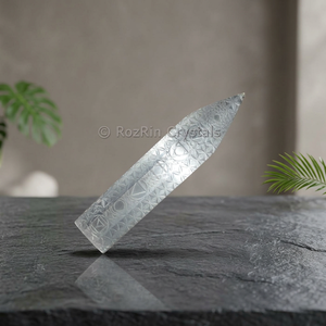 Cristaux RozRin, baguette de sélénite gravée, pierre de cristal Reiki sculptée, artisanat, décoration d'intérieur, provenant du Gujarat - Product Image 3