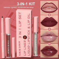 Ensemble de maquillage pour les lèvres 3 en 1 personnalisé avec étiquette privée, rouge à lèvres mat vegan imperméable, crayon à lèvres, gloss à lèvres, kit en gros
