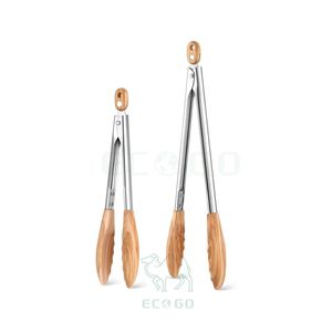 Pinces de cuisine en bois d'olivier et bambou, 2 tailles, pour la cuisson et le service de salades, ensemble d'ustensiles avec embouts en bois, sans danger pour les aliments, lavage à la main uniquement - Product Image 1