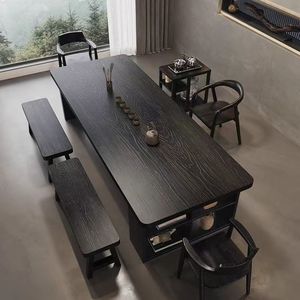 <b>Solid</b> <b>Wood</b> Slab Tea Table <b>Desk</b> Combo Wabi Sabi Style Black Office Living Room Home Use - Product Image 3