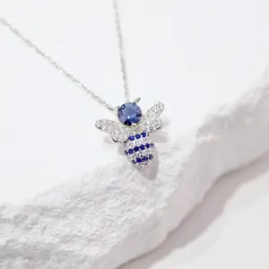 Custom Jewelry Cubic Zirconia Rhodium Plated Bee Necklace 925 Silver Necklace Pendant