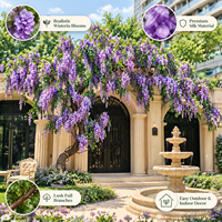 Grand arbre artificiel de glycine naturelle courbée avec des fleurs violettes réalistes pour la décoration commerciale des halls de centres commerciaux, des atriums et des halls d'hôtels