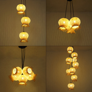 โคมไฟห้อยเพดานทรงกลมแบบหัวเดียว ทำจากไม้ไผ่สาน ใช้หลอดไฟ LED E27 เหมาะสำหรับร้านกาแฟ เคาน์เตอร์บาร์ และสถานที่พักผ่อน - Product Image 5