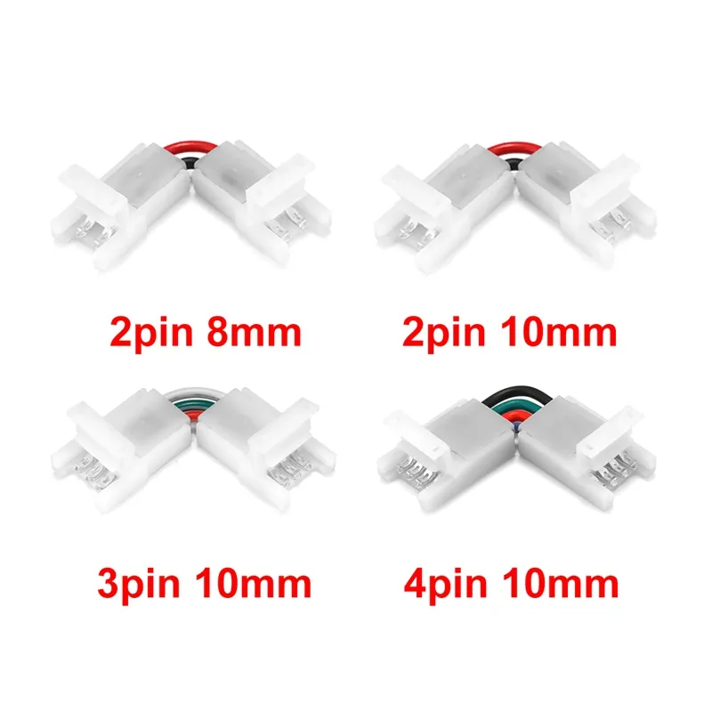 Connettore ad angolo retto 2/3/4pin 8/10mm a forma di L 12V/24V connettori a LED per 3528 SMD 5050 RGB strisce a LED