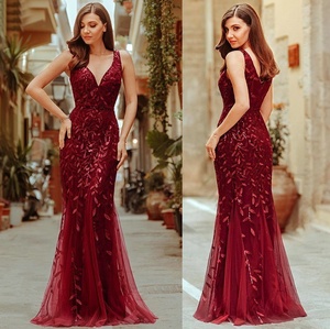 Scollo A V Borgogna Floral Applique di Lusso Lungo Della Sirena del Vestito <span class=keywords><strong>Da</strong></span> <span class=keywords><strong>Sera</strong></span> - Product Image 2