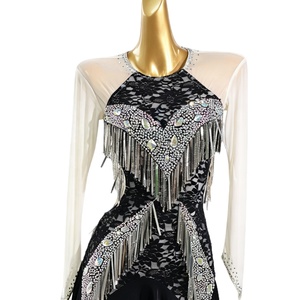 Robe de <span class=keywords><strong>concours</strong></span> de danse latine professionnelle pour adultes LD009, ornée de strass étincelants, ourlet asymétrique, tenue de danse de salon, samba - Product Image 3
