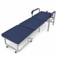 Chaise-lit médicale pliable avec cadre en acier, revêtement en cuir PU, mousse de 30 mm, 6 roulettes, rangement facile, utilisation en salle d'hôpital