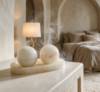Brûleur d'encens double sphérique en onyx blanc naturel fait main élégant, décoration minimaliste Wabi Sabi, décoration de méditation musulmane, décoration d'intérieur