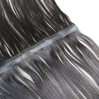 Extensions capillaires naturelles noires, lisses et soyeuses, en cheveux vierges cambodgiens, avec micro-anneaux, double trame, cousues à la machine, modèle Butterfly VMAE