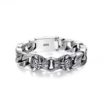 Personnalisé Mode Plaqué Argent Dominateur Double Tête de Léopard Bracelet Tricoté à la Main Bracelet pour Homme en Argent Thaïlandais