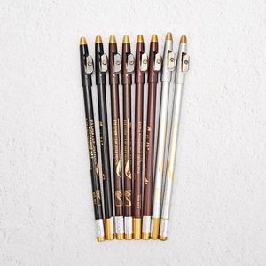 Nouveauté : Crayon pour les yeux et les sourcils en brun, noir, argent avec taille-crayon, 12 pièces/sac pour usage professionnel en coiffure et maquillage - Product Image 1
