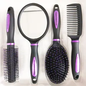 4pcs natural plastic women children hair brush salon brush set with stand and mirror