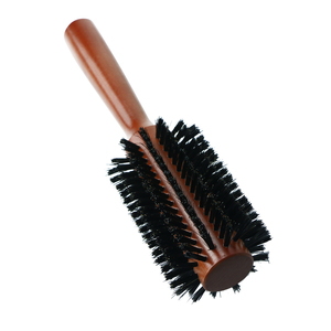 Sikat pelurus rambut, sisir pelurus bulu babi hutan rol bulat kayu alami kualitas tinggi Salon profesional - Product Image 2