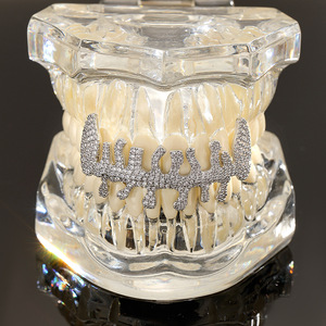 <b>Crown</b> Shape Grillz 18K Gold Plated Zircon Inlaid Party Wear Unisex Fine Dentures - Product Image 2