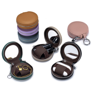 Bolsa de Almacenamiento de Lápiz Labial Redonda de Cuero Vacuno con Espejo, Nueva Llegada de Moda - Product Image 1