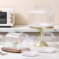 Boîtes d'emballage portables transparentes en PET recyclé avec poignée pour petits gâteaux et desserts, revêtement UV, forme spéciale, pour produits alimentaires et animaux de compagnie