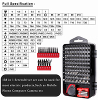 138 en 1 jeu de tournevis multi-magnétiques Torx Phillips Kit d'embouts de vis avec clé réparation téléphone PC outils