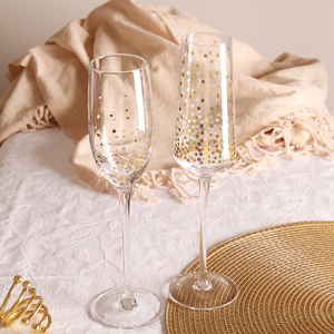 Copa de regalo creativa transparente para champán y vino, flauta elegante con calcomanías doradas, pequeño MOQ, cristalería brillante - Product Image 4