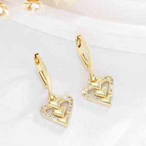 2025 colgante fino de alta calidad corazón hueco 14K cobre chapado en oro con incrustaciones de circón fiesta pendientes de latón joyería de mujer - Product Image 1