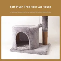 Arbre à chat en peluche avec maisonnette et poteau en corde de chanvre, condo pour chat à 2 niveaux avec perchoir de surveillance et jouet souris pour chats d'intérieur