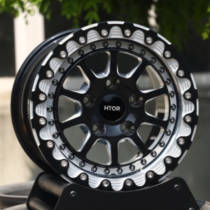 HTOR 17インチ 5x114.3 5x127 鍛造レーシングATVホイール ビードロックリム ブラックマシンドライン チェロキーXJ ラングラーTJ JK バギー対応 - Product Image 2
