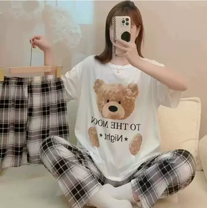Nuevo Conjunto de <span class=keywords><strong>Pijama</strong></span> de Verano para <span class=keywords><strong>Mujer</strong></span>, Ligero, de <span class=keywords><strong>Manga</strong></span> <span class=keywords><strong>Corta</strong></span> y Pantalón <span class=keywords><strong>Largo</strong></span>, con Estampado de Dibujos Animados, Conjunto de Tres Piezas para Estar en Casa - Product Image 4